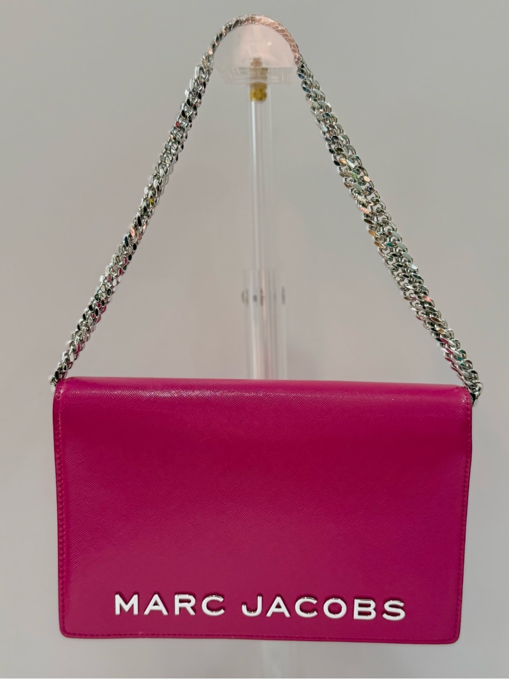 Marc Jacobs Hot Pink Saffiano Leather Chain Wallet Crossbody Bag NWOT